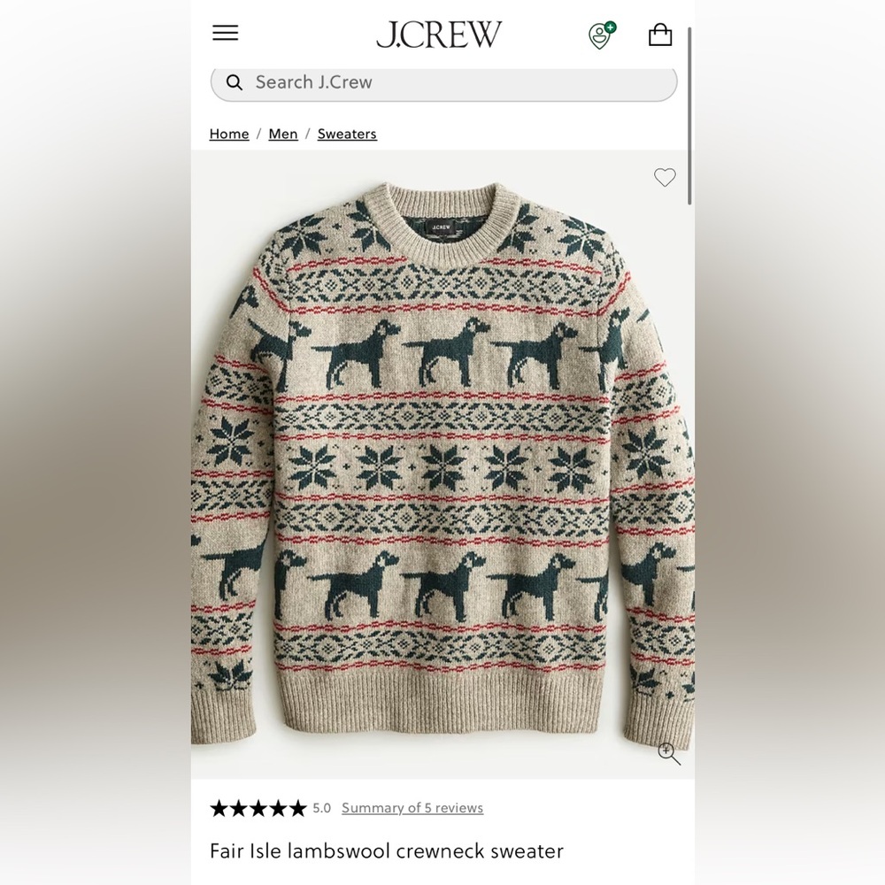 J. Crew Fair Isle Lambswool Crewneck Sweater L